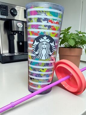 2017 Starbucks Floral Stripes Cold Cup Tumbler